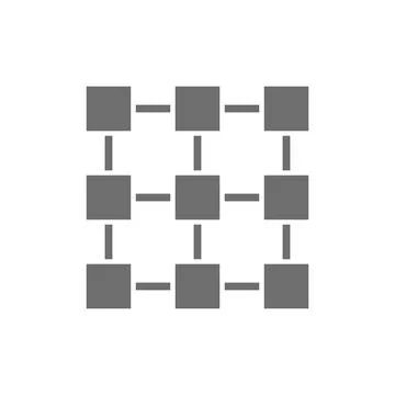 Matrix interconnected system, blockchain technology, block chain grey icon. Illustrazione stock