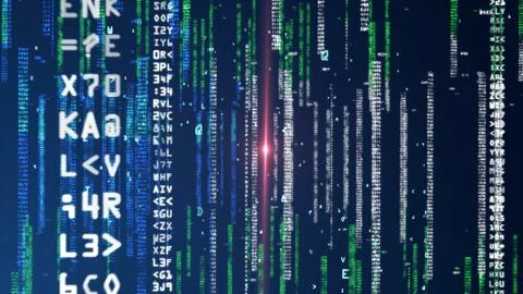 Matrix of letters and numbers. Digital Code, Abstract technology background. Illustrazione stock