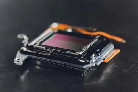 Matrix from a SLR camera on a dark background, macrophotography. Stock Photos