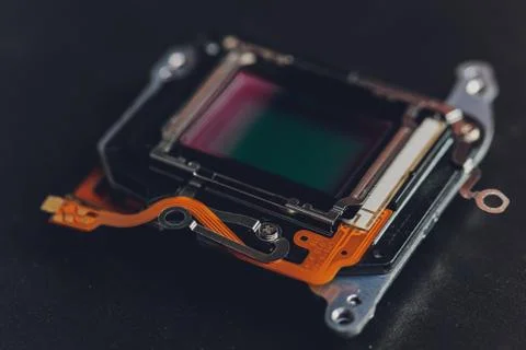 Matrix from a SLR camera on a dark background, macrophotography. Stock Photos