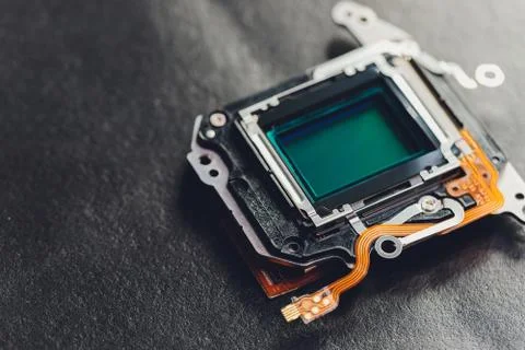 Matrix from a SLR camera on a dark background, macrophotography. Stock Photos