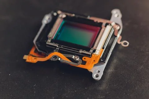 Matrix from a SLR camera on a dark background, macrophotography. Stock Photos