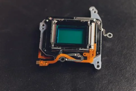 Matrix from a SLR camera on a dark background, macrophotography. Stock Photos