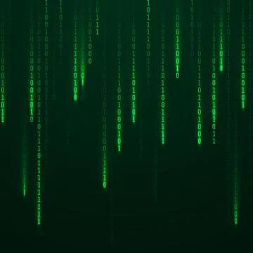 Matrix. Stream of binary code on screen. Falling random numbers. Data and tec Stock Illustration