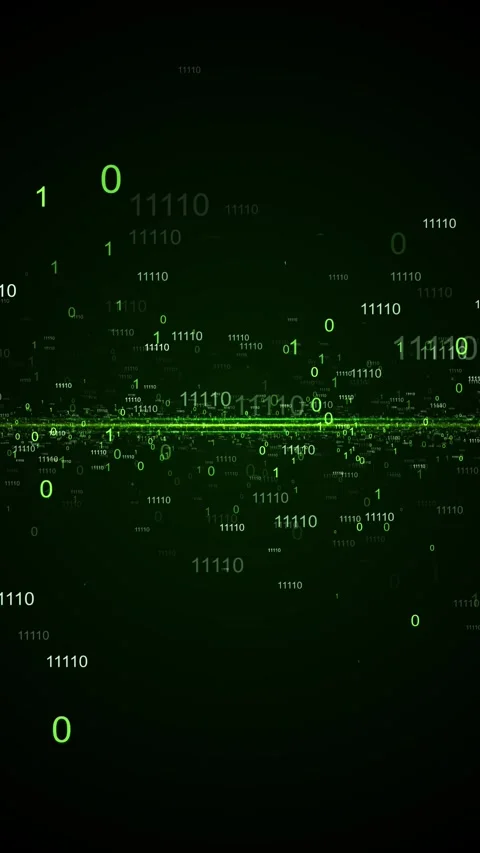 Matrix style binary animation green numbers, coding particles, luminous signal l Stock Footage 340456119