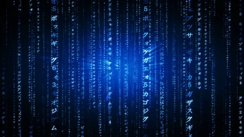 The Matrix style binary code. The camera moves through falling Jap. characters. Stock Footage 115614779