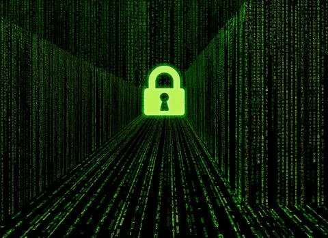 Matrix style cyber corridor as big data storage locked Stockillustratie