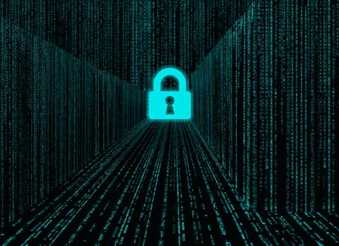 Matrix style cyber corridor as big data storage locked security Stockillustratie