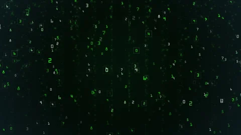 Matrix Style Digital Code Stream Green Numbers on Dark Grid Background Stock Footage 321283701