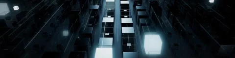 A matrix of technological blocks moving back and forth in a background loop play Видео 335628774
