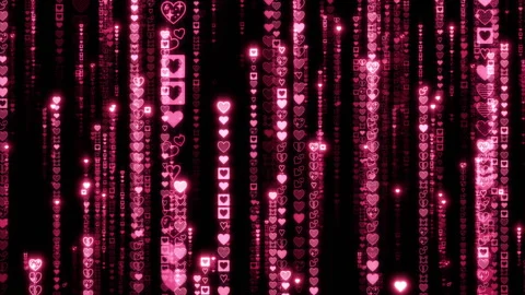 Matrix text rain up heart a Stock Footage 302017797