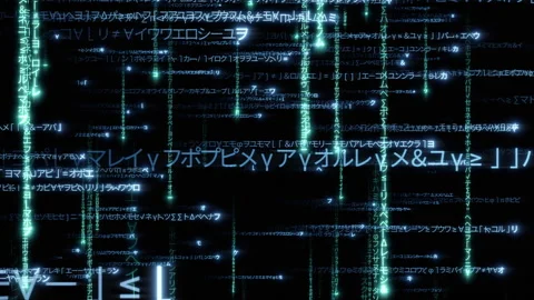 Matrix text rain Japanese d Stock Footage 303046689