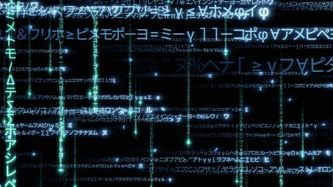 Matrix text rain Japanese d loop Stock Footage 303127723