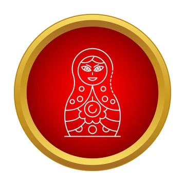 Matryoshka doll outline vector icon on red background Stock Illustration