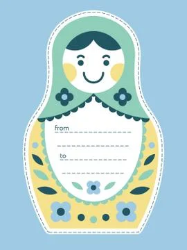 Matryoshka russian nesting doll gift tag or card Stock Illustration