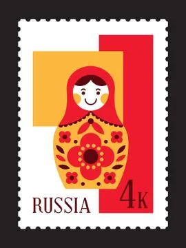 Matryoshka russian nesting doll postal stamp Stock-Illustration