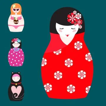 Matryoshka vector traditional russian nesting doll toy with handmade ornament Stock Illustration