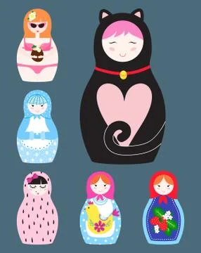 Matryoshka vector traditional russian nesting doll toy with handmade ornament Stockillustratie