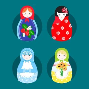 Matryoshka vector traditional russian nesting doll toy with handmade ornament Stock Illustration