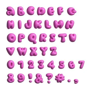 Matte 3D bubble font in trendy Y2K style - clay or plastic pink English alphabet Stock Illustration