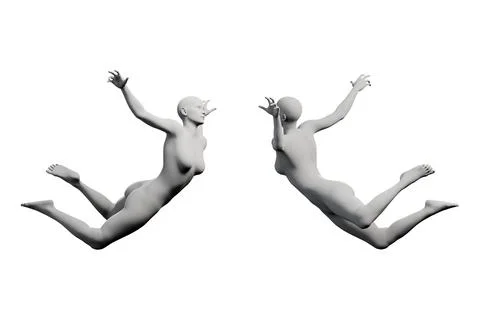 Matte figure model reaching in white studio Stock Illustration