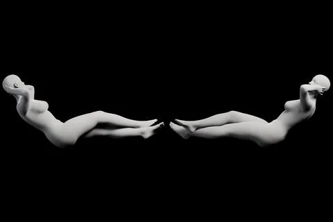 Matte figure model reclining in black studio Stock Illustration