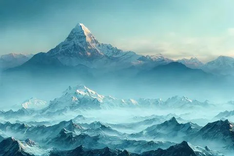 Matte painting of a mountain range with clouds and sky background Stock Illustration