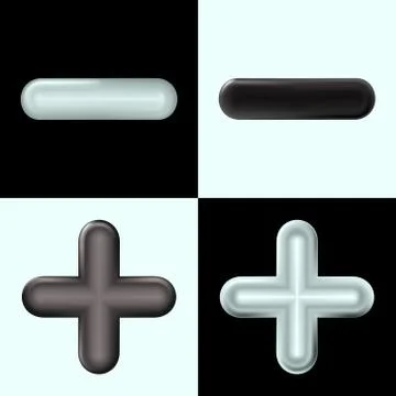 Matte Plus and Minus icon, White and Black symbol. For Ui or ad, design. Stock Illustration