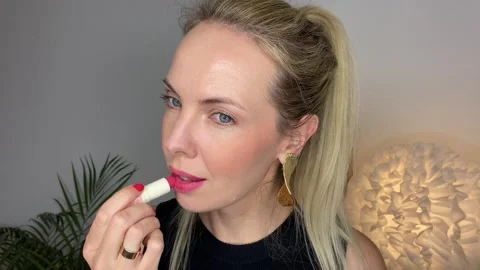 Matte Red Lipstick Close-Up Stock Footage 314082431