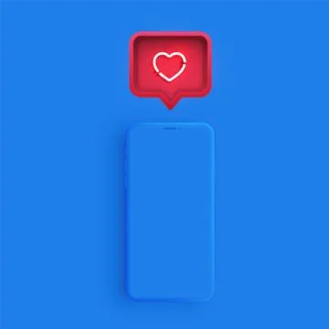 Matte smartphone template with a speech bubble and a neon heart inside, vecto Stock Illustration
