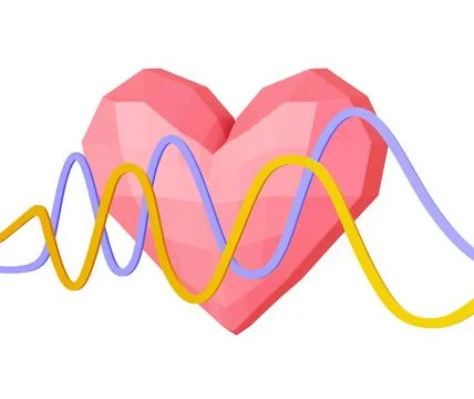 Matte soft low poly heart with curved lines isolated on white Illustrazione stock