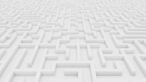 Matte white maze flyover camera looping 3D animation Stock Footage 206067371