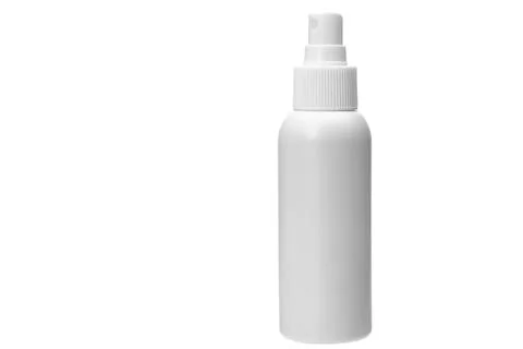 Matted opaque plastic white bottle with disinfectant spray. Stock Photos