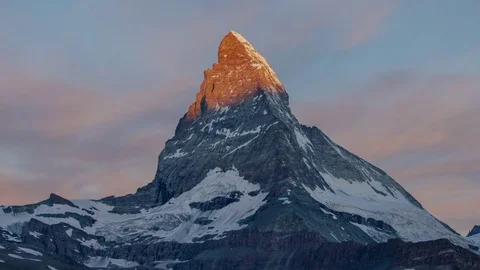 Matterhorn alps switzerland mountains snow peaks ski timelapse sunrise dawn Stock Footage