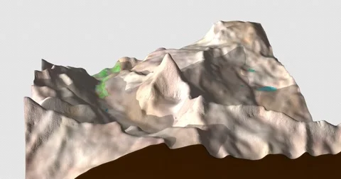 Matterhorn map rotate 360 loop ccw with 3d relief 4K watercolor ground height Stock Footage 217537100