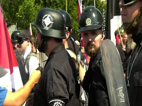 Matthew Heimbach (Left) attends the Unite the Right Rally in Charlottesville, VA Stock Footage 78749859