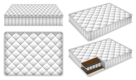 Mattress bedding bed mockup set, realistic style Illustrazione stock