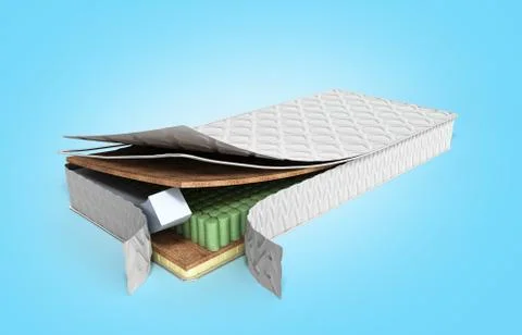 Mattress in the cut 3d render on blue gradient background 스톡 일러스트