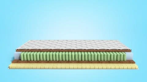Mattress in the cut 3d render on blue gradient background Illustrazione stock