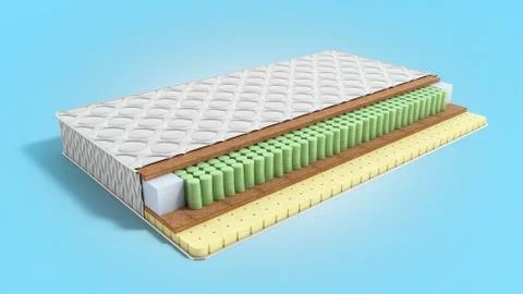 Mattress in the cut 3d render on blue gradient background Stock Illustration