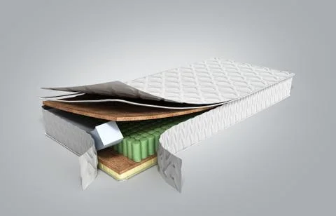 Mattress in the cut 3d render on grey gradient background Stock Illustration