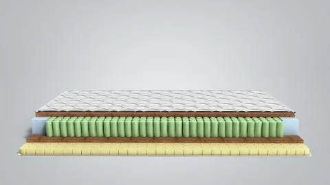 Mattress in the cut 3d render on grey gradient background Stock Illustration