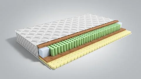 Mattress in the cut 3d render on grey gradient background Stock Illustration