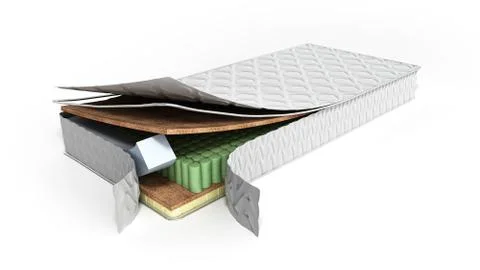 Mattress in the cut 3d render on white background Stock Illustration