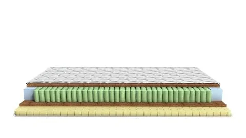 Mattress in the cut 3d render on white background no shadow Stock Illustration