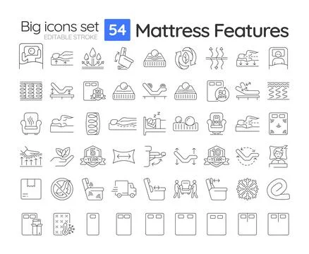 Mattress features line icons set Stock Illustration