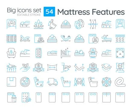 Mattress features two color line icons set Stock Illustration