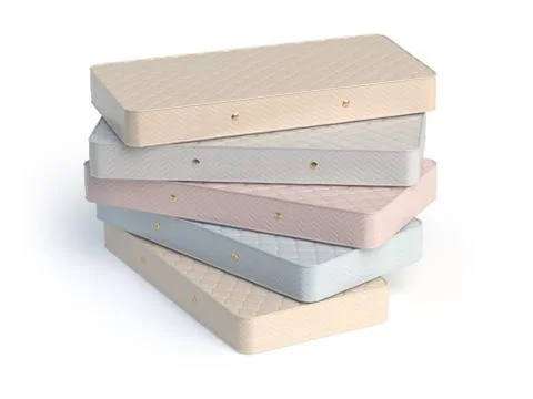 Mattress isolated on white background. Stack of orthopedic mattresses of diff Stock Illustration