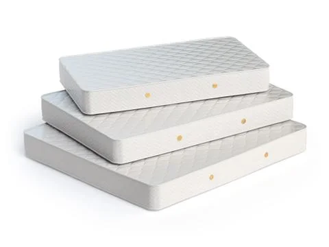 Mattress isolated on white background. Stack of orthopedic mattresses of diff Stock Illustration
