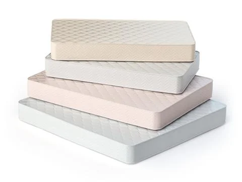 Mattress isolated on white background. Stack of orthopedic mattresses of diff Stock Illustration